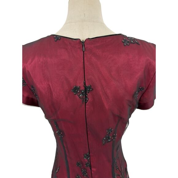 Vtg 90s Virgo Dress Sz 6P Flocked Velvet Red Black Dress Titanic Whimsy Goth - Picture 7 of 15